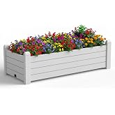 EasyUp Small Raised Garden Bed, Resin Outdoor Planter Box with Drainage Hole for Vegetables, Flowers, Herbs (Ashen, 43.31 * 17.72 * 12.6)