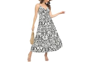 OSTOO Women's Floral Print Maxi Dresses Sleeveless Sleeves Boho Empire Waist Dress