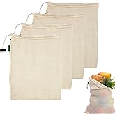 Produce Bags,4 Pack Reusable Produce Bags,Natural Mesh Cotton,Zero-Waste Produce Bags,Can be Used for Grocery Shopping
