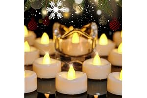 merrynights LED Candles, 24-Pack Tea Lights Candles Battery Operated Bulk, Long-Lasting 200 Hours Flameless Tealight Candles, Flickering Tea Lights for Halloween Fall, Warm Yellow, 1.5'' D X 1.25'' H