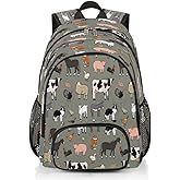 Elementary School Bags for Teens, Cute Cow Kids Backpacks Farm Animals Rooster Cow Lightweight Bookbags Waterproof Sturdy Schoolbag Daypack for Girls Boys