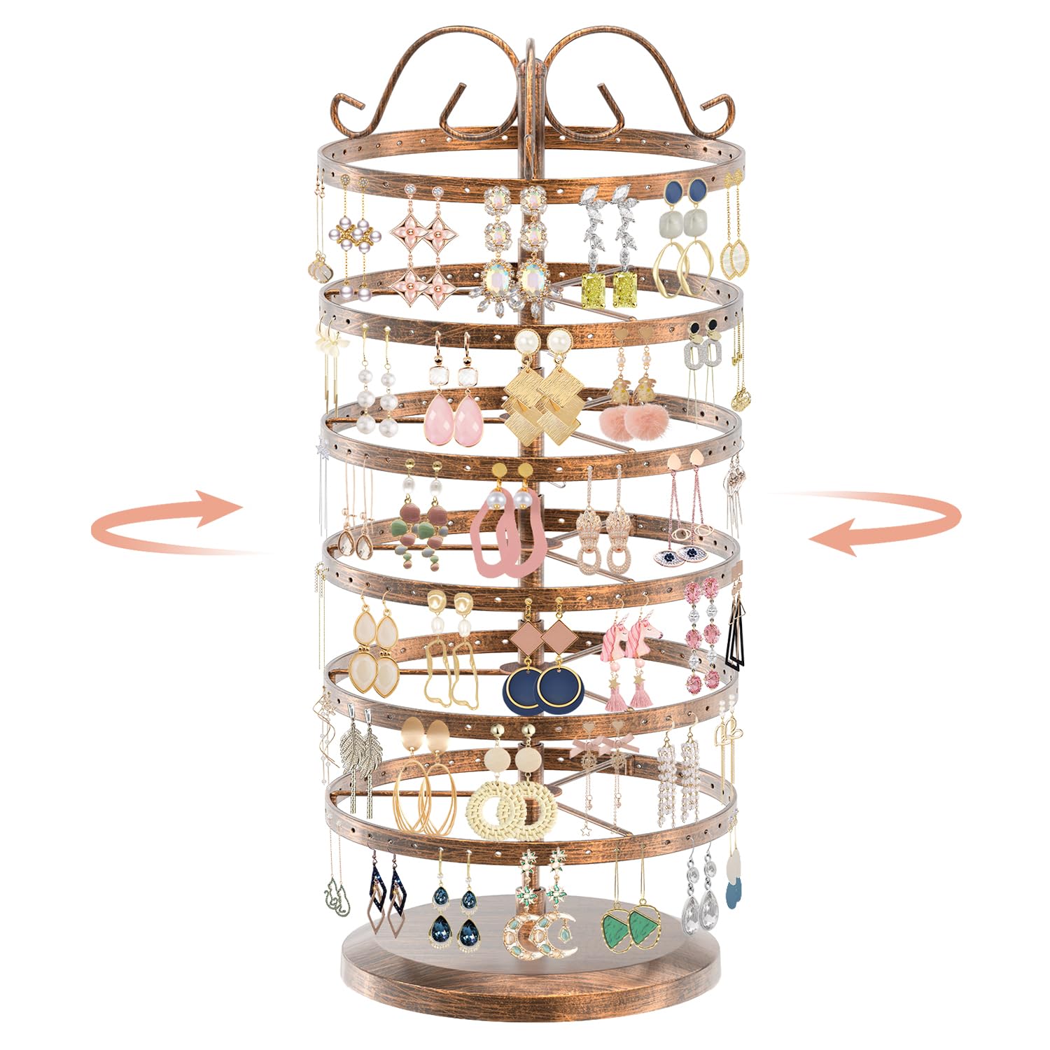 Photo 1 of iDavosic.ly 6 Tier Metal Rotating Earring Holder Organizer, 264 Holes Large Stud Storage Display Stands Tree Rack, Adjustable Pierced Hoop Dangle Tower for Women, Bronze
