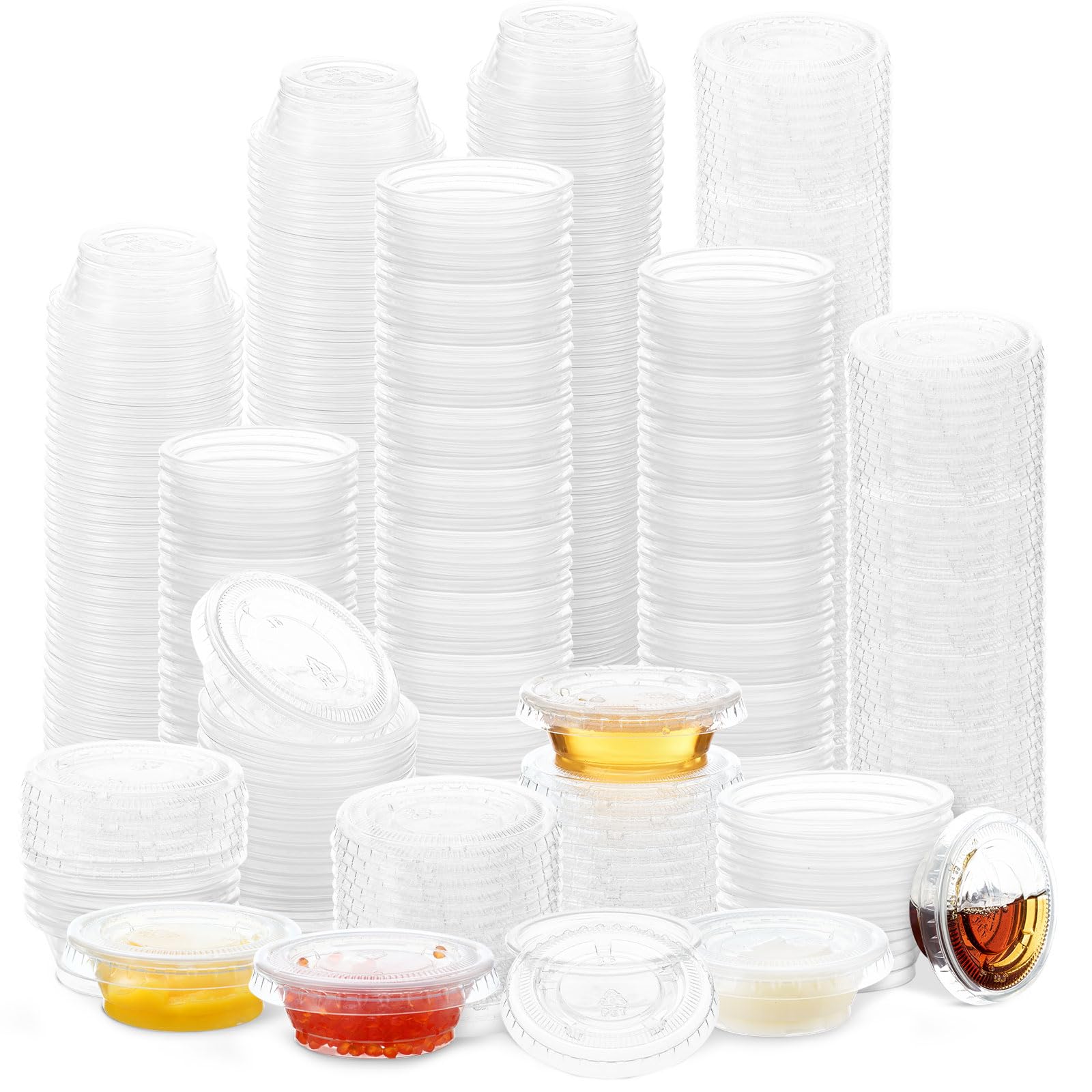 Photo 1 of Maxdot 1000 Pack 0.5 oz Containers with Lids Plastic Portion Cups Bulk Mini Disposable Souffle Container Cup Sauce Condiment Leak Proof Shot Lunch Small Portion Box Travel Party Dinner Sauce Salad