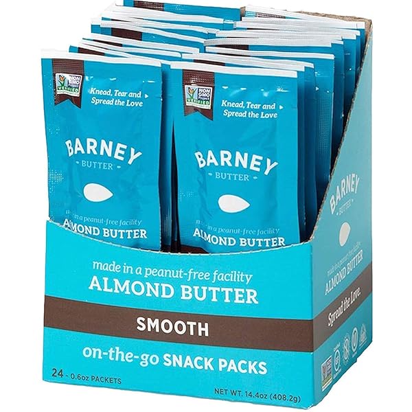 BARNEY BUTTER ALMOND BUTTER SNACK PACKS, SMOOTH, 0.6 OUNCE (PACK OF 24), SKIN-FREE ALMONDS, NON-GMO, GLUTEN FREE, KETO, PALEO, VEGAN