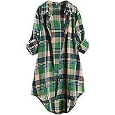 SOLY HUX Women's Button Down Long Plaid Shirt Long Sleeve Casual Blouse Top Office Clothes