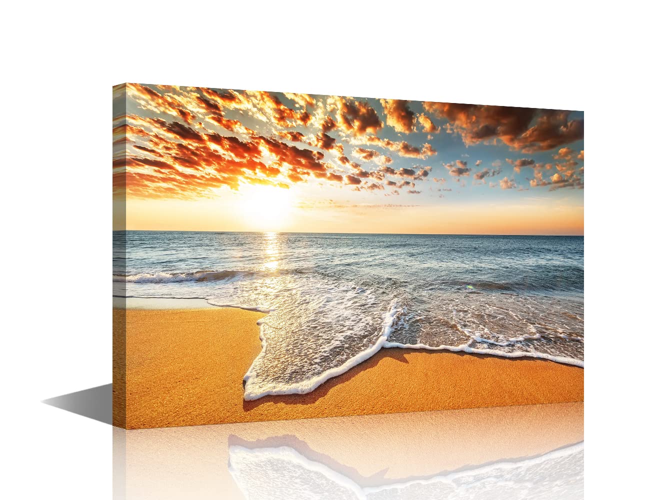 TISHIRON Canvas Wall Art Framed Ocean Waves Beach Painting Decor for Living Room Bedroom Bathroom Wall Décor Scenery Dining Room Decorative 18X12in (30x45cm)