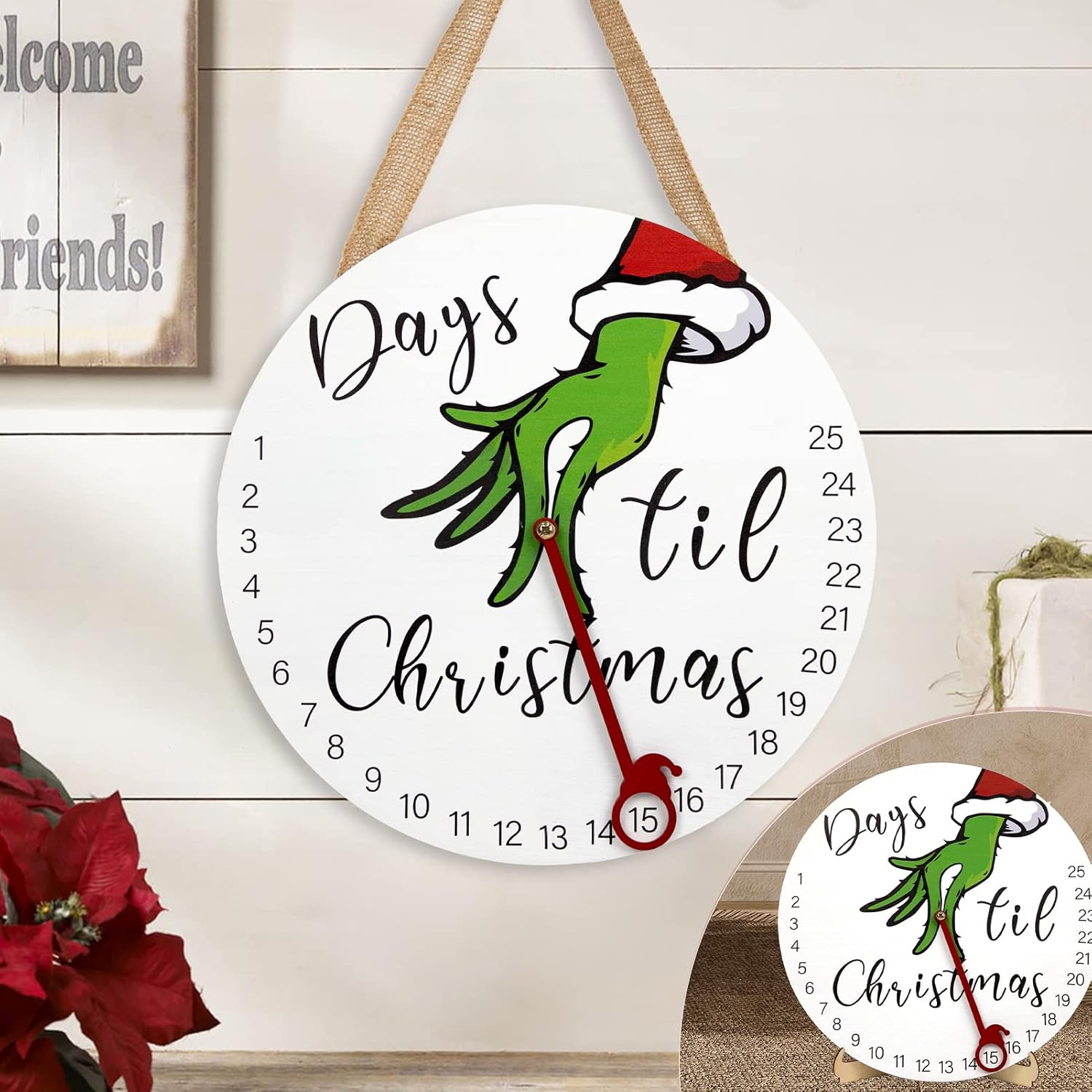Advent Calendars - DAZONGE Christmas Decorations Welcome Sign | 2023 Christmas Countdown Advent Calendar for All Ages | 12'' Wooden Christmas Wreath with Easel for Door Wall Mantel Decor | Christmas Decor