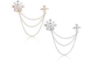 HOOHNNAA 2 Pcs Crown Pins, Suit Accessories Men, Lapel Pin for Men, Brooch Pin, Suit Chain for Men, Suit Pins for Men, Crown Brooch Pin, Chain Brooch, Tuxedo Accessories Men, Wedding Brooch Pin (Gold & Silver)
