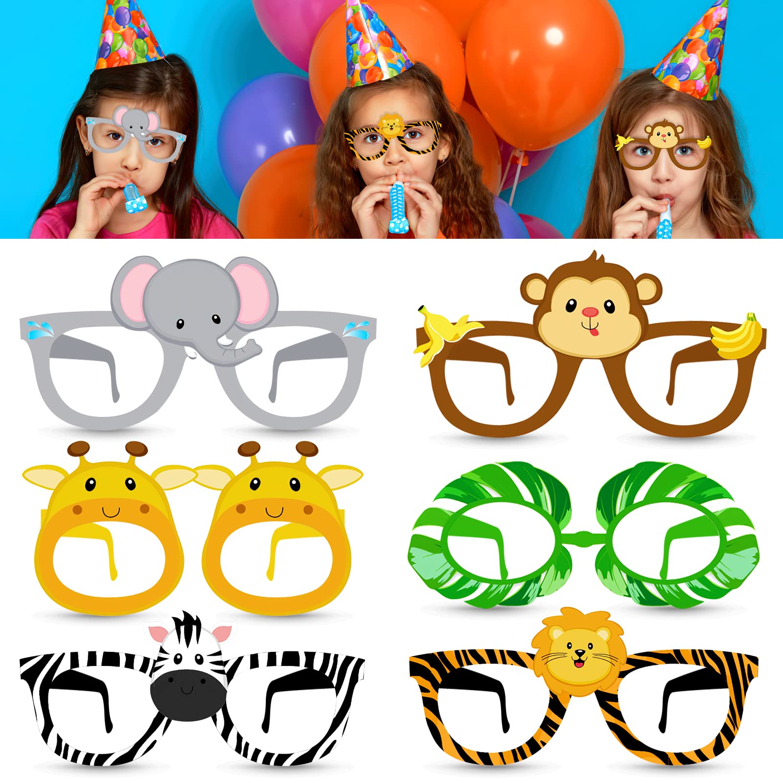 Photo 1 of Konsait 24Pcs Safari Jungle Animal Birthday Sunglasses Party Favors, Paper Glasses Animals Photo Booth Props for Forest Costume Accessories Woodland Farmhouse Cospaly Baby Shower Party Supplies