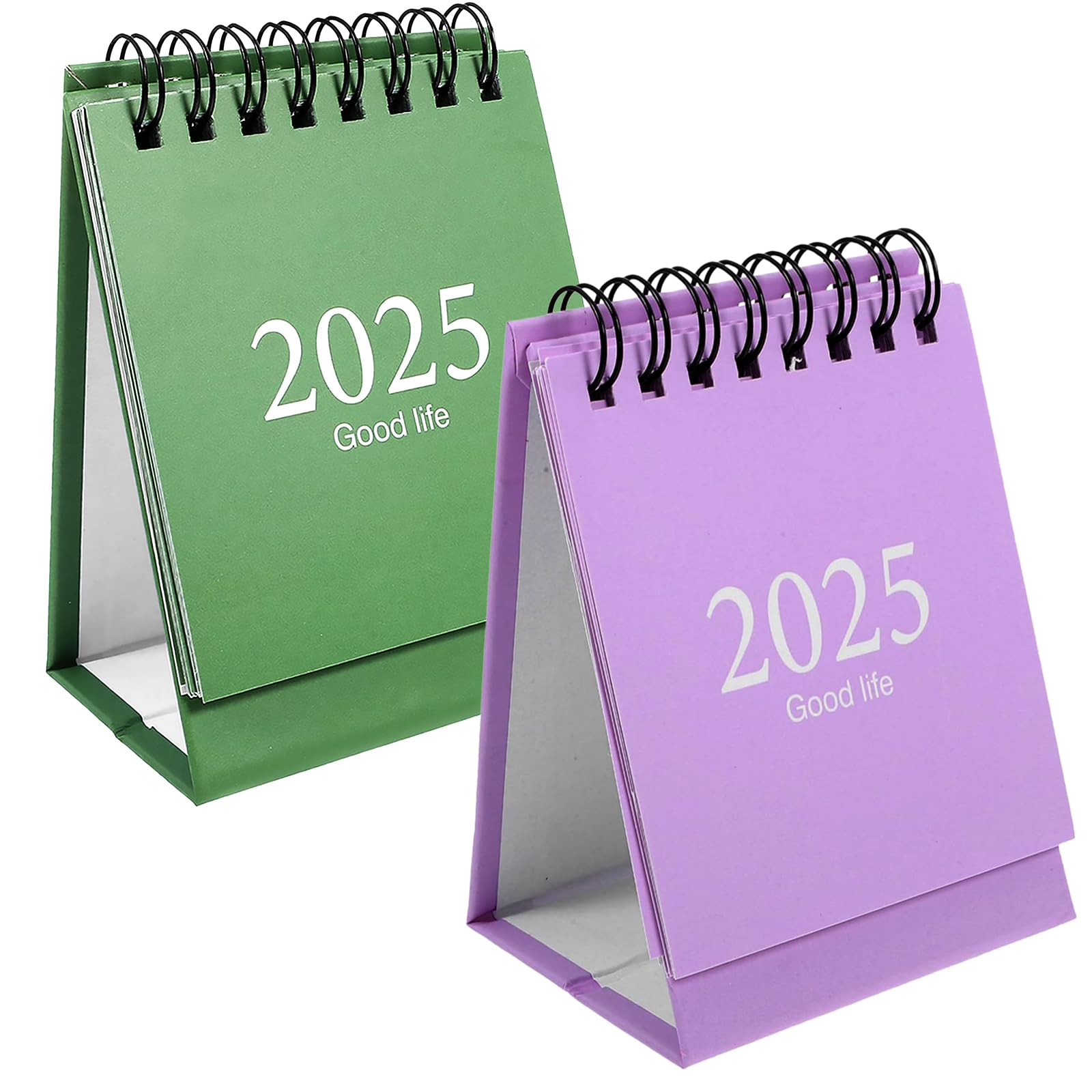 2 Pcs Mini Desk Calendar 2024/2025, Pocket Calendar from July 2024 to December 2025, Solid Color Small Desktop Calendar with Stickers, Tiny Calendar for Home Office School (Green+Purple)