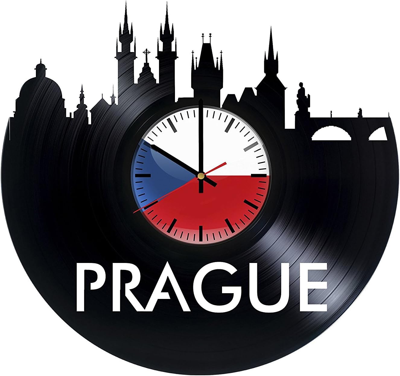 Prague City Record Wall Clock - Get unique of home room wall decor - Gift ideas for men and women – City Skyline Unique Art Design