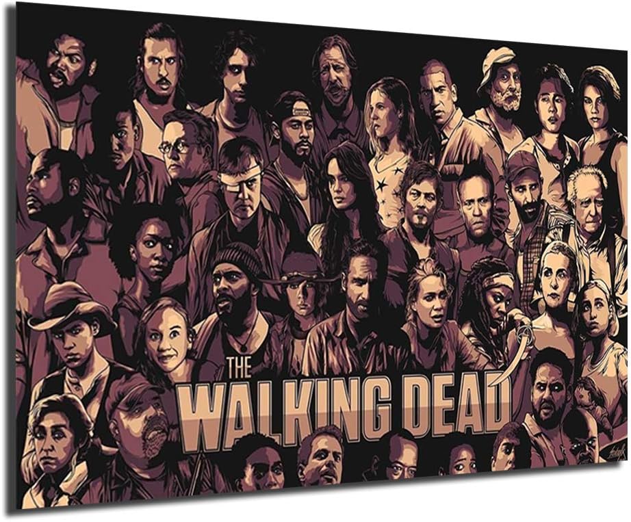 The Walking Dead Canvas Poster Print Anime Painting Black White Wall Street Art Picture Modern Home Decoration (Framed…