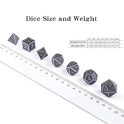 DnDnD Acient Silver Metal DND Dice Set, 7PCS D&D