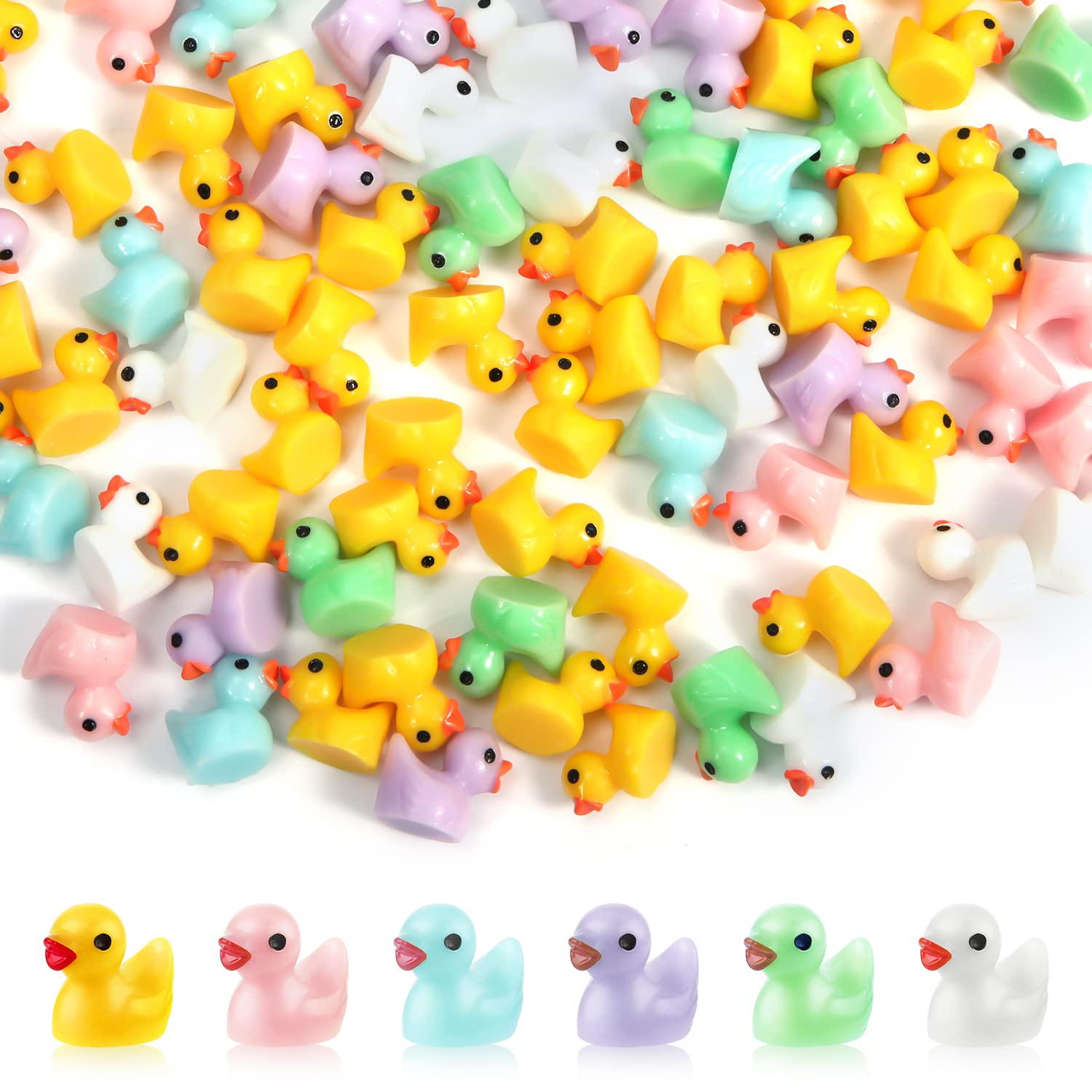 120pcs Mini Resin Ducks Decoration, Tiny Miniature Ducks Mini Resin Duck Figures Tiny Duck Accessories for Craft Home Prank Game Dollhouse School Project Landscape Aquarium Christmas (6 Colors)