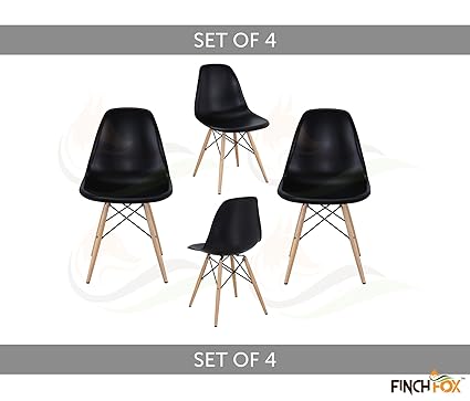 Eames Replica Dining Chair/Cafeteria Chair/Cafe Chair/Armless Side Chairs Molded ABS Plastic with Wood & Black Accents Iconic American Mid-Century Styling (Black) (Set of 4) Color by Finch Fox