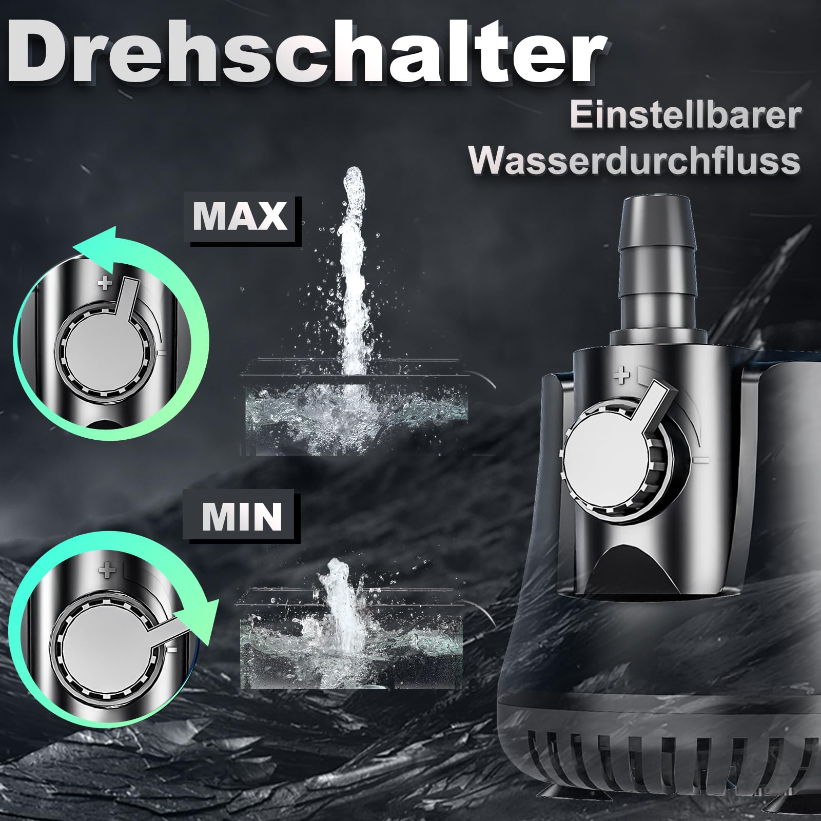 Aquarium Pumpe 15W 800L/H Tauchpumpe Ultra-Leise Mini Teichpumpe Springbrunnenpumpe mit Einstellbarem Schalter und 1.5m Kabel, 2 Düsen wasserpumpe für Teich, Aquarien, Hydrokultur, Brunnen 3