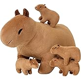 SQEQE Capybara Mommy Plush with 4 Cute Babies Capybara Stuffed Animals, Super Soft Plushie Stuffed Cotton Plushies Animal Toy Gift for Boys and Girls