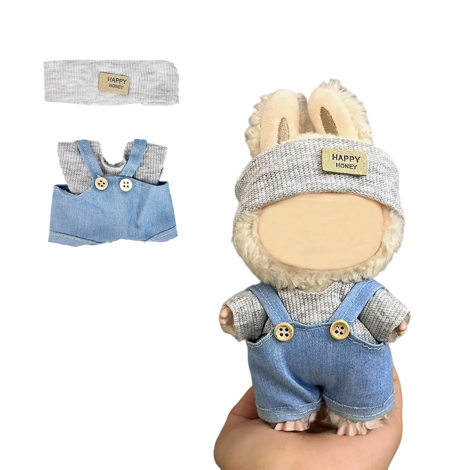 Photo 1 of 17cm Doll Clothes(NO Doll), Cute Dolls Outfit Accessories with Hat + Sweater + Suspenders Pants, Small Kawaii Clothes Set for Dolls(Style 5)