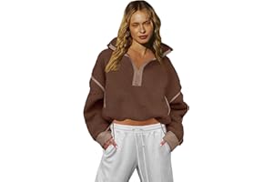 LAMISSCHE Half Zip Sweatshirt Women Oversized Sherpa Jacket V Neck Fleece Pullover Hoodie with Pockets