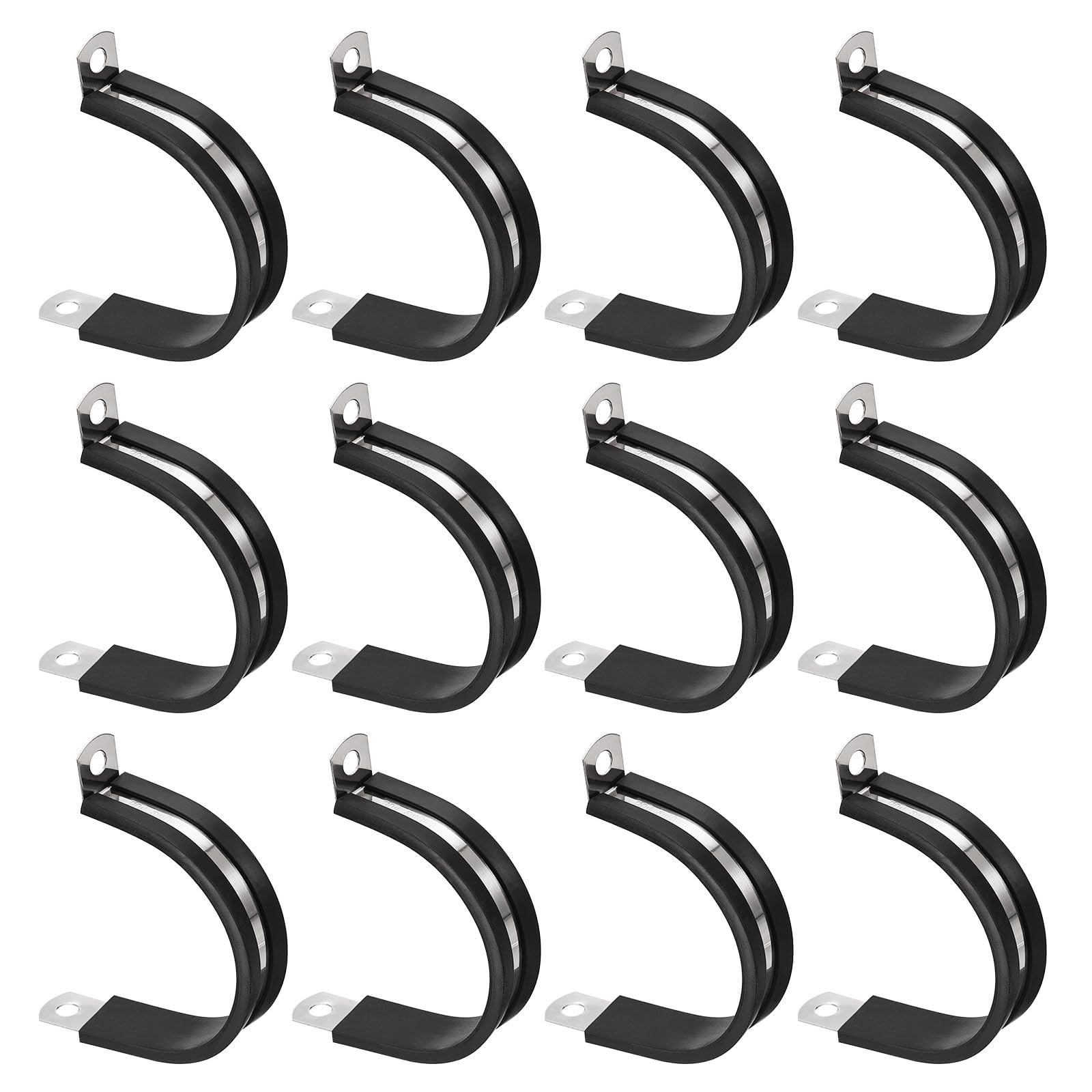 Unifizz 12Pcs 1-9/16 Inch(40mm) Cable Clamp, Rubber Cushioned Insulated Clamp 304 Stainless Steel R Shape Bracket Metal Hose Clamp Tube Holder for Pipe Wire Tube