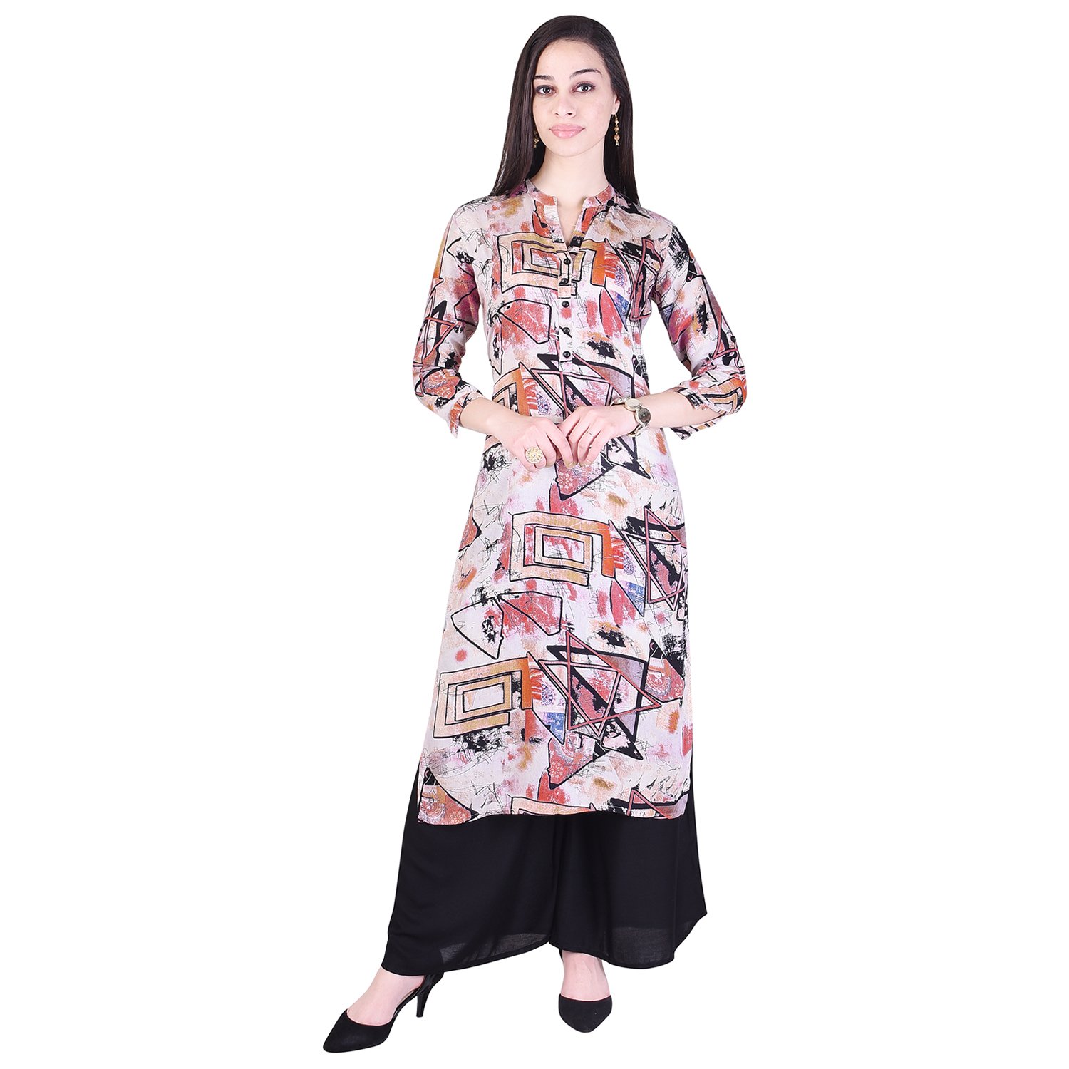 twin feet women's rayonstraight kurti with palazzo (pack of 2)(kp28red-black)
