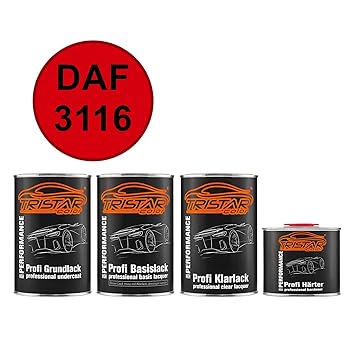 TRISTARcolor Autolack Set Dose spritzfertig DAF 3116 Sadolin 13 Bright Red Grundlack + Basislack + 2K Klarlack 3,5L