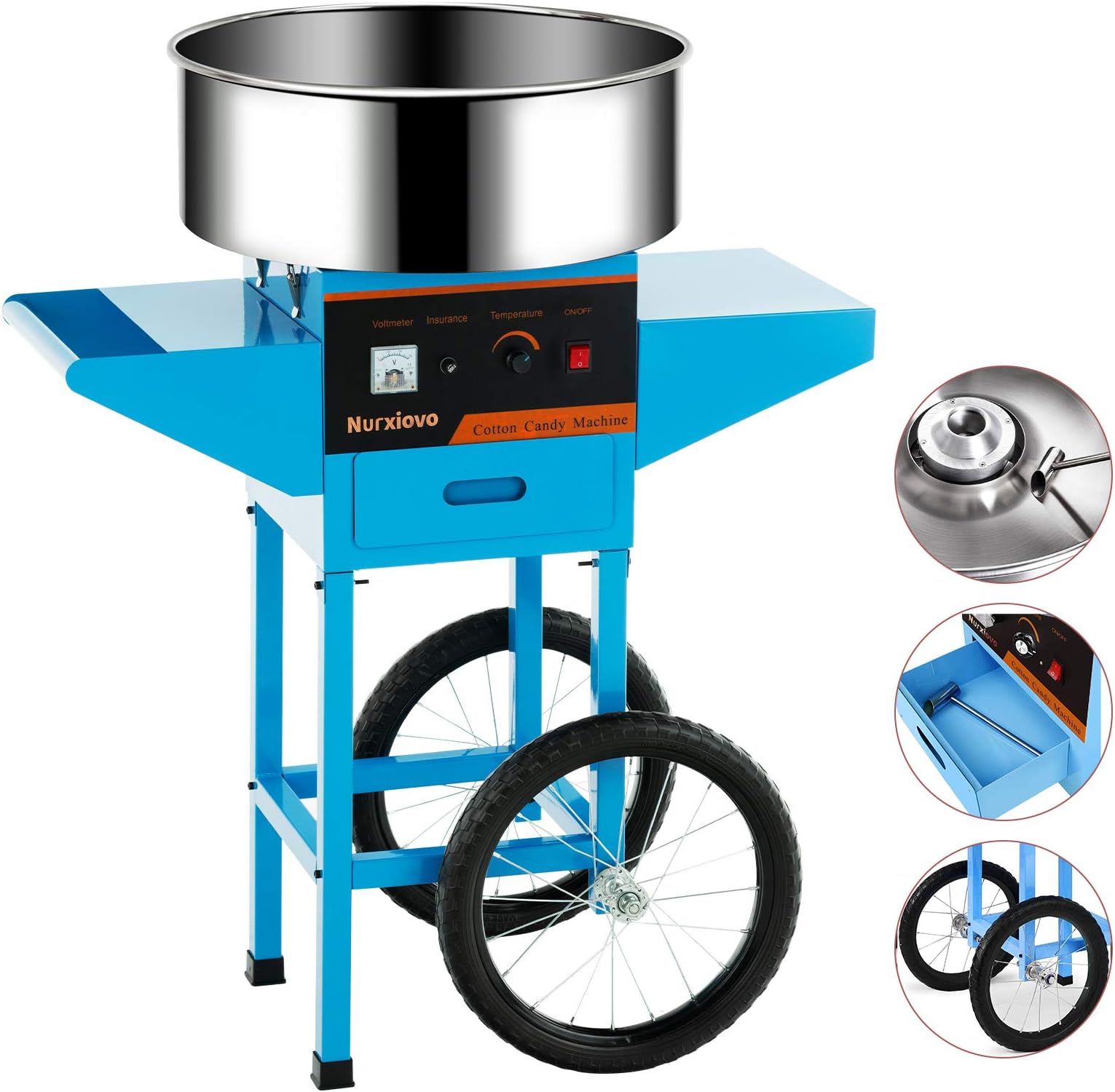 Commercial Cotton Candy Machine Electric 20Inch Candy Floss Maker with Cart Stainless Steel with Big Drawer for Various Parties,Blue
