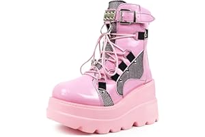 XBKOJBA Platform Boots for Women, Chunky High Heel Booties Lace Up&Zipper Combat Boots with Back Zip Perfect for Party Date