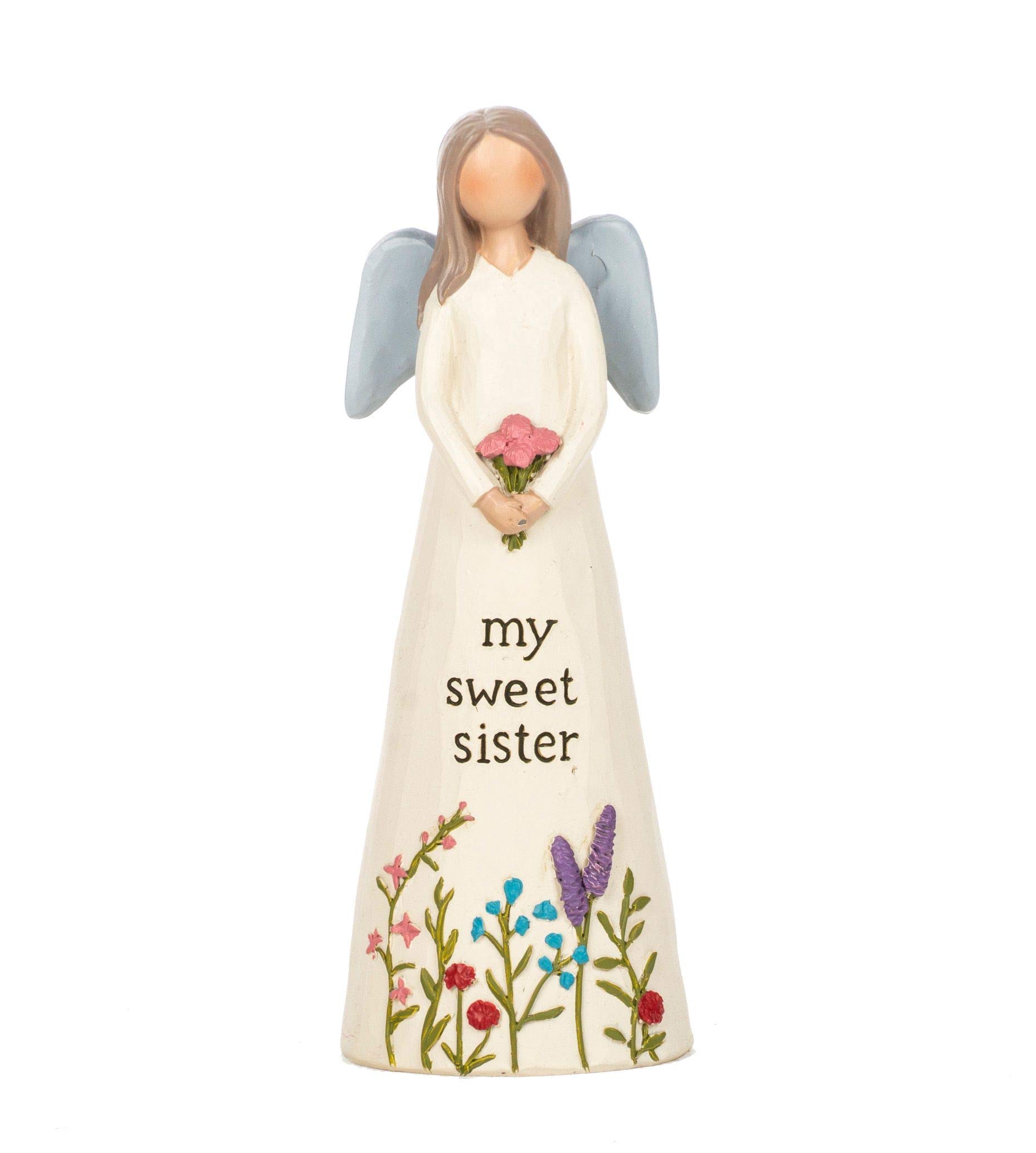 Feather & Grace Angel Hand Painted Resin Decorative Figurine | High-quality Resin with My sweet Sister Message | Pefect Decortation for Living Room, Bookshelf, Desk