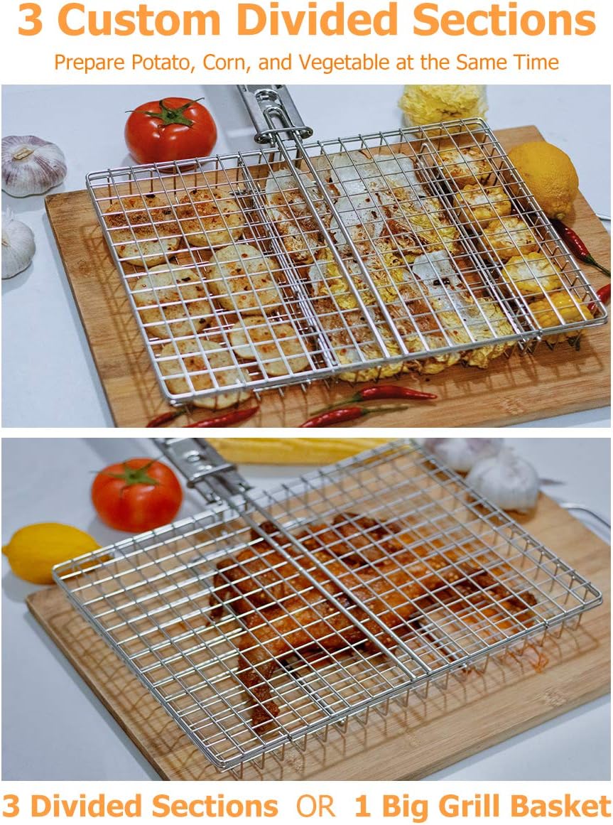 ORDORA Portable Fish Grill Basket, BBQ Grilling Basket for Outdoor Grill, Rustproof 304 Stainless Steel Grill Accessories, Heavy Duty Shrimp Grill Baskets, BBQ Tool for Steak, Potatoes, Chops, Kabob : Garden & Outdoor