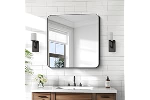 KOCUUY 30"x30" Square Rectangle Vanity Mirror, Black Metal Frame Mirror with Rounded Corner, Modern Design of Upgraded Shatterproof Glass for Bathroom, Bedroom, Living Room, Entryway