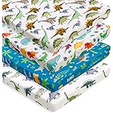 4 Pack Baby Boy Pack N Play Mini Crib Sheets Set Soft Fitted Dinosaur Theme Baby Boy Mattress Covers Breathable Toddler Sheet