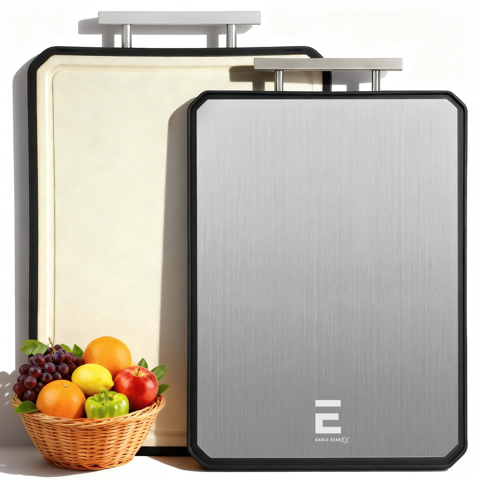 Eagle starEX Stainless Steel very big Cutting Board for Kitchen, 2-in-1 Double-Sided Chopping Board, Non Toxic Cutting Board Food Grade Knife Friendly Easy to Clean very Large Size