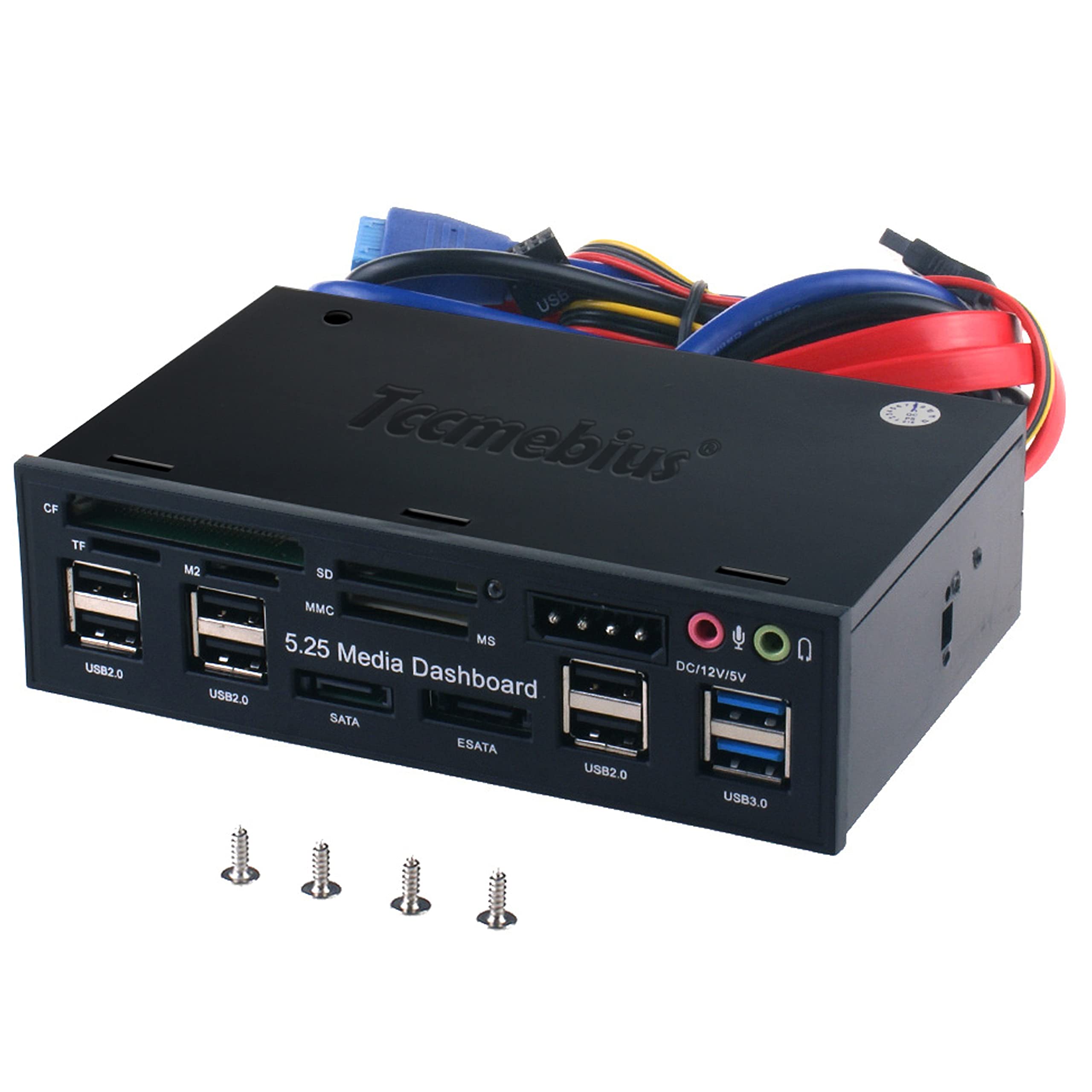 Tccmebius TCC-QL5E 5.25 Inch PC Multifunction Dashboard Media Front Panel, With SATA e-SATA Dual USB 3.0 6 port USB 2.0 Audio Ports and Five-in-one Card Reader (SD/MMC/CF/MS/TF / M2)