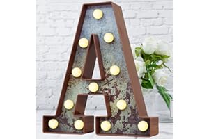 ELNSIVO LED Marquee Light Up Letters Industrial Vintage Style Lighted Letters Rust Metal Effect Marquee Letter with Lights Illumination Letter Signs for Christmas Wedding Birthday Party Home Cafe Bar Decor-A