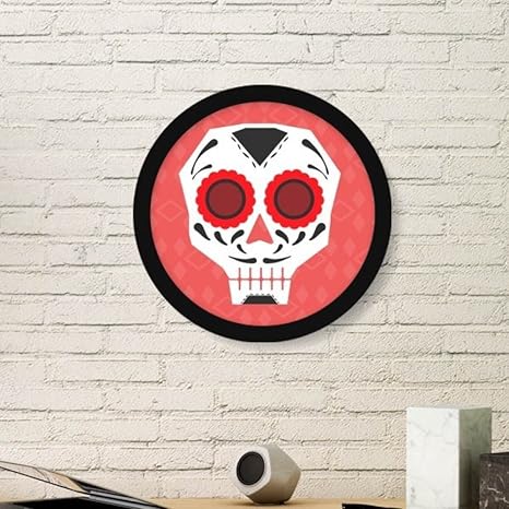 Amazon 花の形をした赤い目の頭蓋骨 メキシコ国立文化のイラスト 丸いシンプルな写真フレーム アートプリント ホームウォールデカール S ブラック Skuf S アートフレーム ポスター オンライン通販