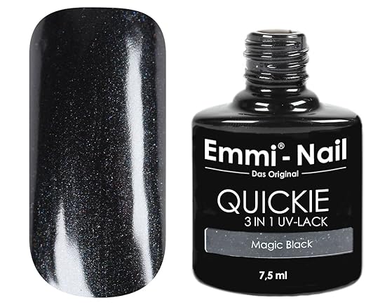Emmi-Nail UV-Nagellack in glitzerndem Schwarz, ohne Schwitzschicht, kein Unter- und Überlack erforderlich, 7.5 ml