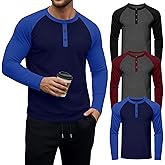 3 Pack Men's Long Sleeve Baseball Raglan T-Shirts S-3XL, Henley Tops Sport Athletic Jersey Tee Shirts