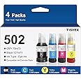 TISVEX 502 T502 Ink Refill Bottles Compatible for ET-2700 ET-2750 ET-2760 ET-2850 ET-3700 ET-3710 ET-3750 ET-3760 ET-3830 ET-3850 ET-4750 ET-4760 ET-4850 ET-15000 ST-2000 ST-3000 ST-4000(BK CMY)