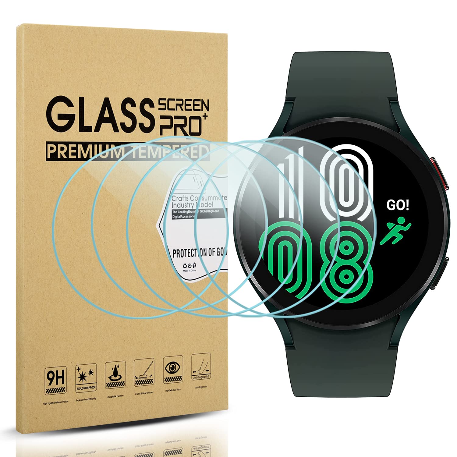 Diruite 5-Pack Screen Protector for Samsung Galaxy Watch 7/6/5/4 44mm Screen Protector Tempered Glass[Anti-Scratch]