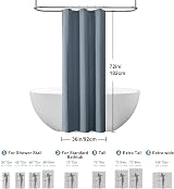 Waterproof Linen Shower Curtain 92x182cm Navy Blue with Hooks view 6