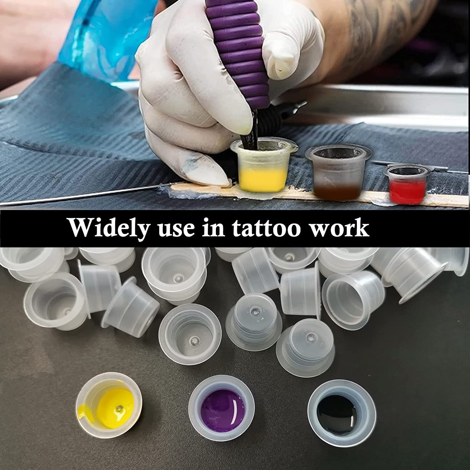 Tattoo Ink Caps, Urknall 300pcs Ink Cups Pigment Caps Disposable Cups for Tattooing Mixed Szie 100pcs #S 100pcs #M 100pcs #L for Tattoo Ink Supplies
