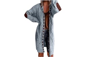 LMSXCT Plus Size Hooded Cardigans for Women Casual Elbow Patches Long Sleeve Cable Knit Long Open Front Cardigan Sweater Coat