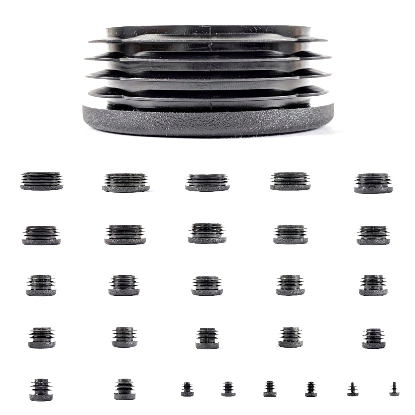 35mm Plastic End Caps, Black Round Tube Inserts, Pack of 4 (See Second Image for Ordering Guide) - Made in Germany