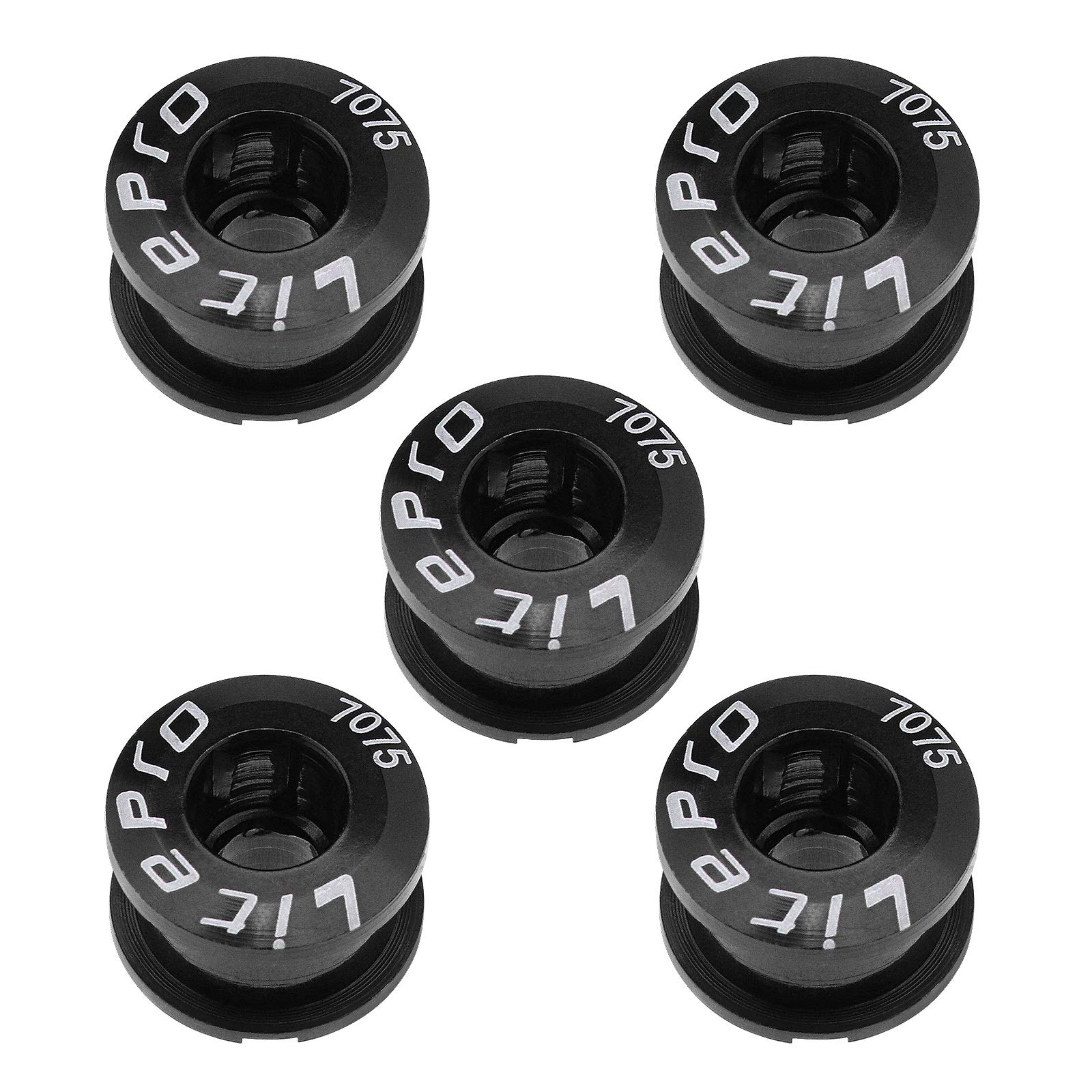 The Lord of the Tools 5pcs M8 MTB Single Chainring Bolts Kit Black Aluminum Alloy Chainwheel Bolts & Nuts Cycling Disc Screws For Road Bike Mountain Bike