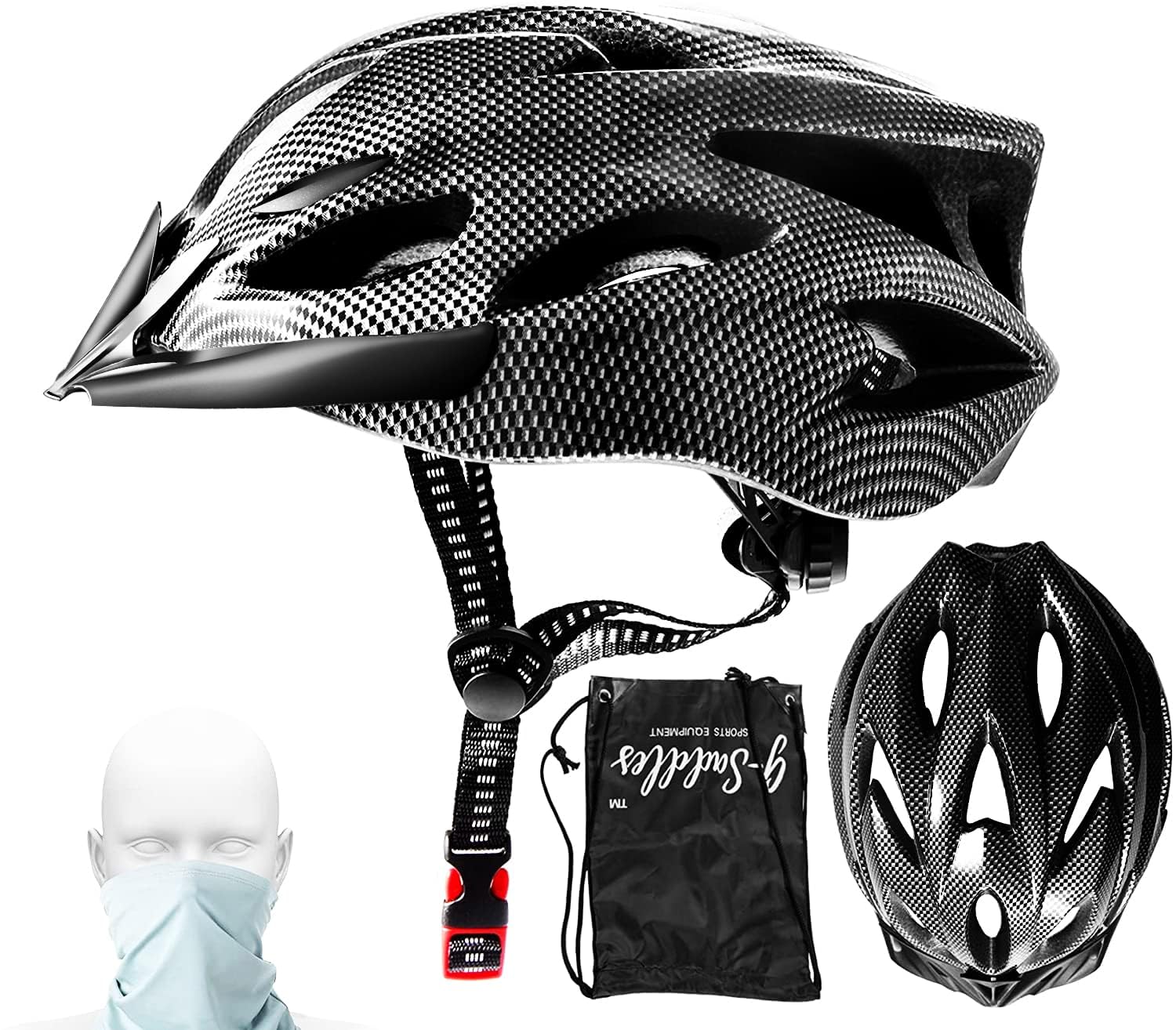 Bike Cycle Helmet with Visor Snood Face Mask Waterproof bundle pocket Adjustable Lightweight Allround Cycling Bicycle helmets Accessories for BMX Skateboard MTB Mountain Road Bike Men Women Ladies