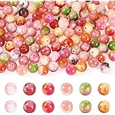 Magibeads 120Pcs 8mm Round Pink Gemstone Beads Cute Natural Jade Crystal Energy Healing Stone Spacer Beads for Women Crafts DIY Beaded Bracelet Jewelry Making Supplies