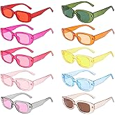 SUNOVELTIES 10 Pack Rectangle Sunglasses for Women Retro Narrow Square Glasses 90s Aesthetic Vintage Eyewear Uniex Adult
