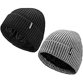 Ocatoma Beanie for Men Women Warm Winter Knit Cuffed Beanie Soft Warm Ski Hats Unisex 2pcs