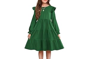 Arshiner Girl's Summer Dresses Ruffle Sleeve Tiered Swing Midi Casual Sundress with Pockets